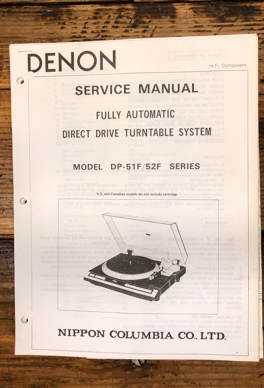 Denon DP-51F DP-52F Record Player / Turntable Service Manual *Original*