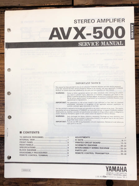 Yamaha AVX-500 Amplifier  Service Manual *Original*