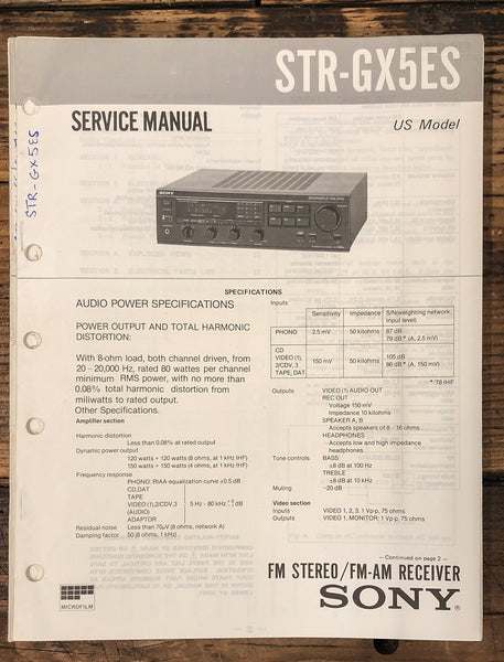 Sony STR-GX5ES Receiver  Service Manual *Original*