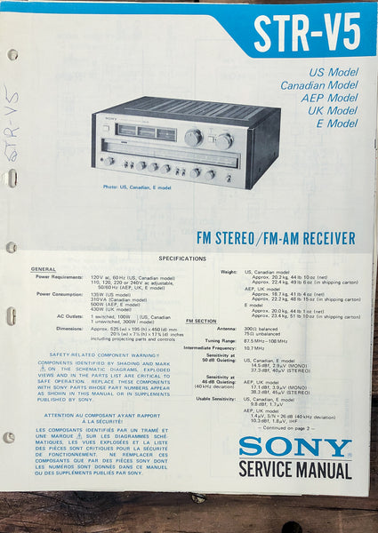 Sony STR-V5 Receiver  Service Manual *Original*