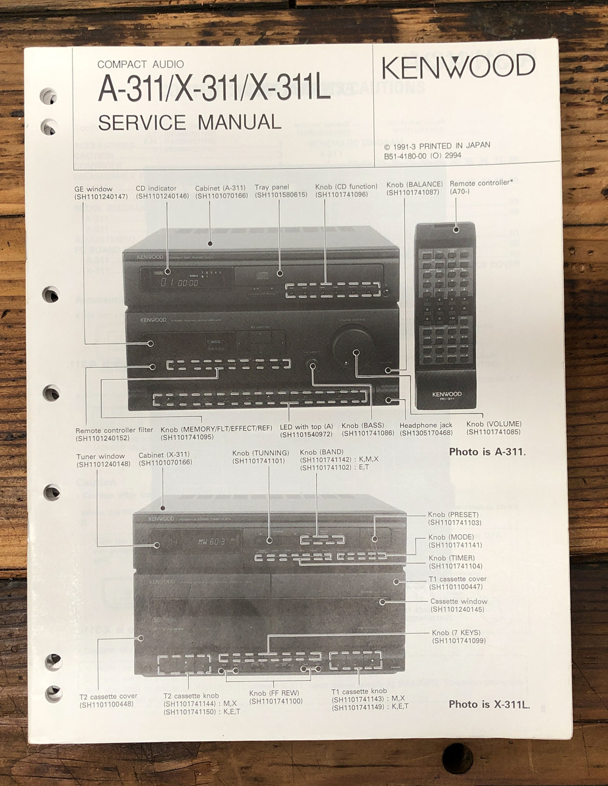 Kenwood A-311 X-311 X-311L Stereo  Service Manual *Original*