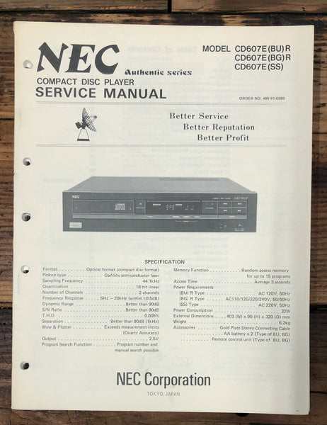 NEC CD-607 CD-607E CD Player  Service Manual *Original*