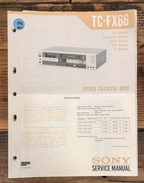 Sony TC-FX66 Cassette  Service Manual *Original*