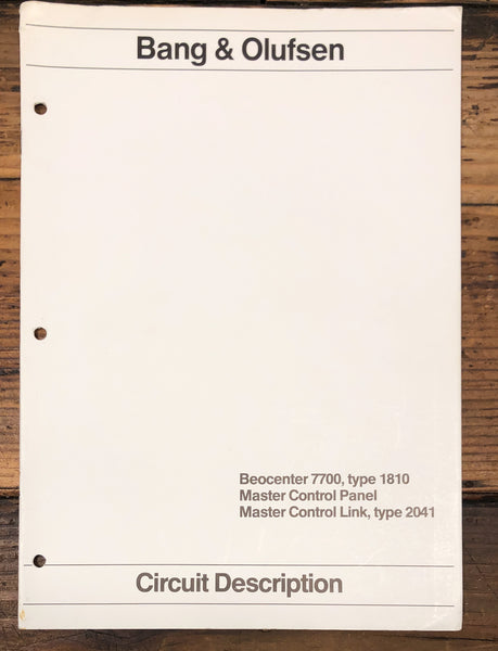 Bang Olufsen B&O Beocenter 7700  Circuit Description Service Manual *Original*