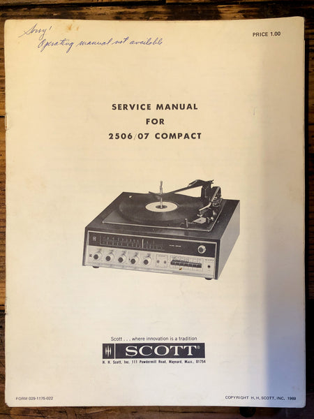 Scott Model 2506 1507 Receiver  Service Manual *Original*