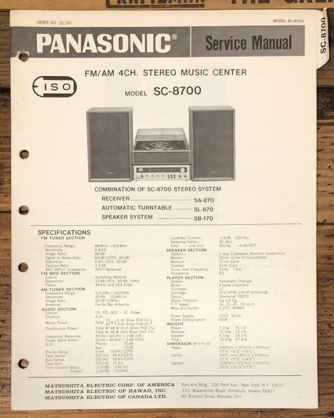 Panasonic SC-8700 Stereo Service Manual *Original*