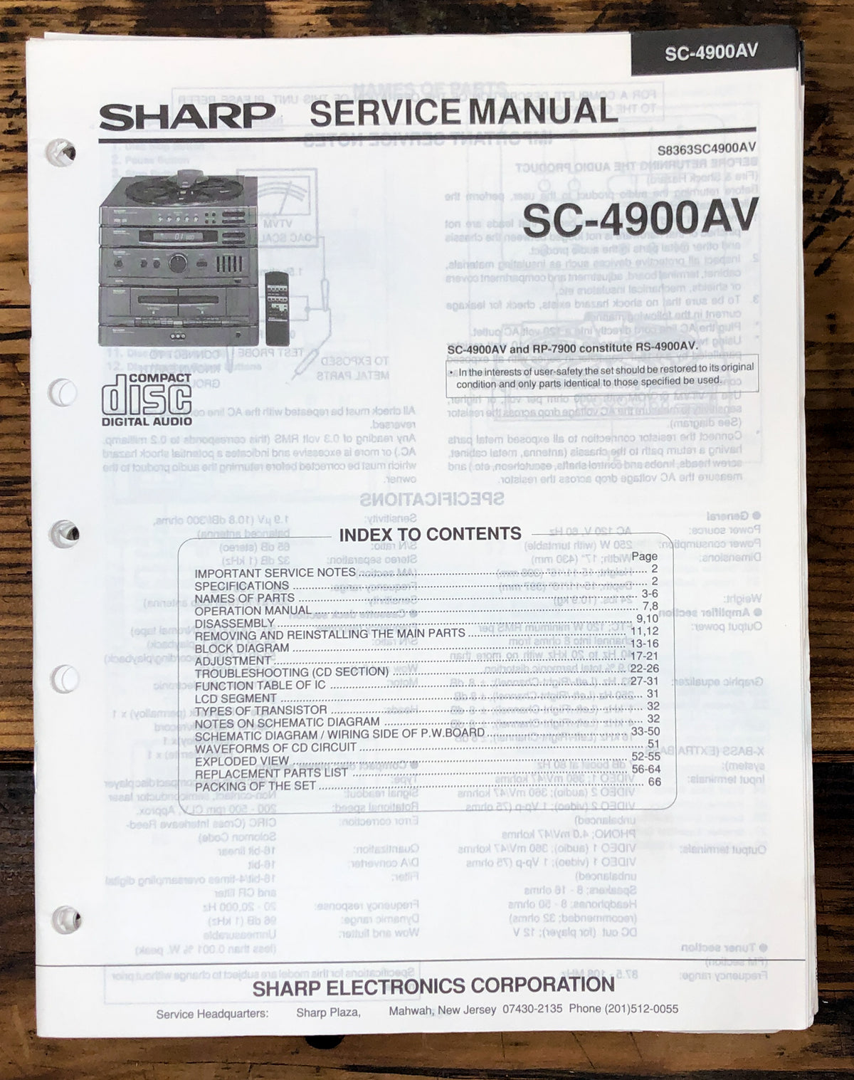 Sharp SC-4900AV Stereo System Service Manual *Original*
