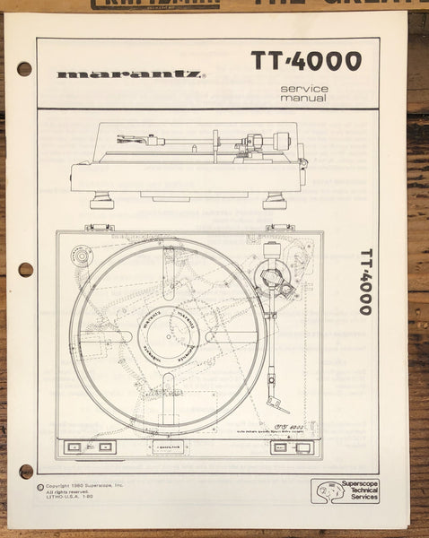 Marantz TT4000 TT-4000 Record Player / Turntable Service Manual *Original*
