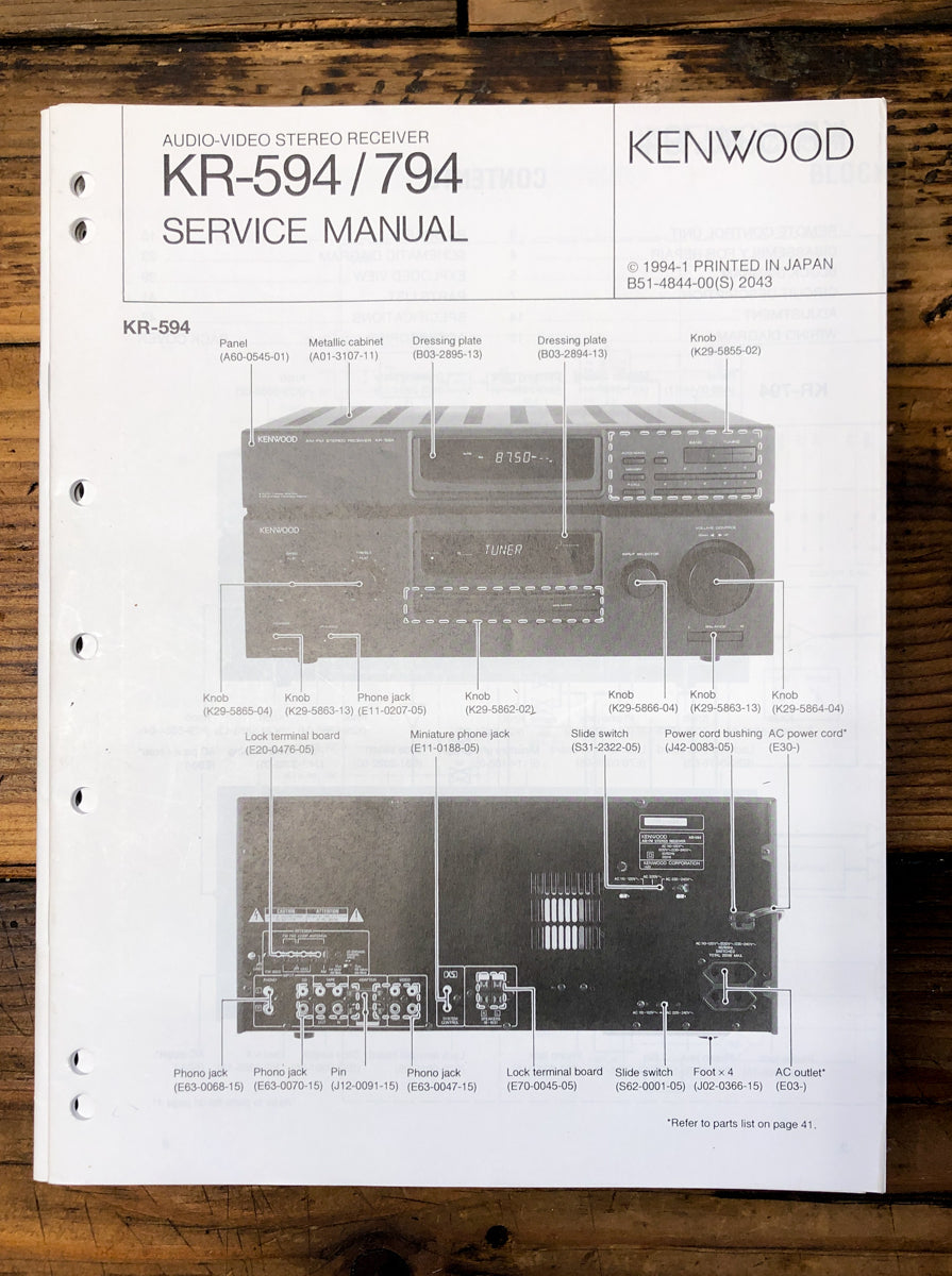 Kenwood KR-594 KR-794 Receiver  Service Manual *Original*