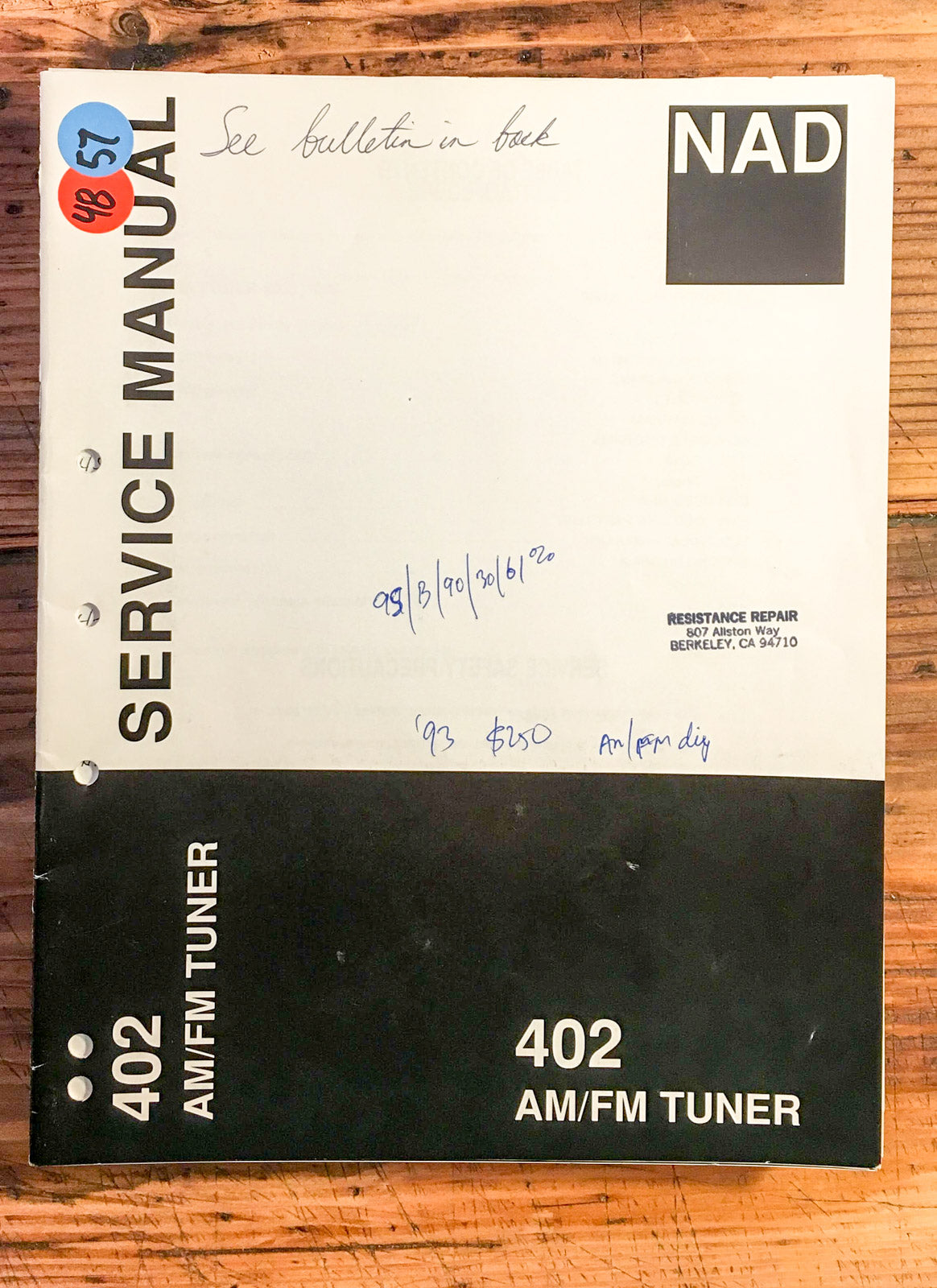 NAD Model 402 Tuner  Service Manual *Original*