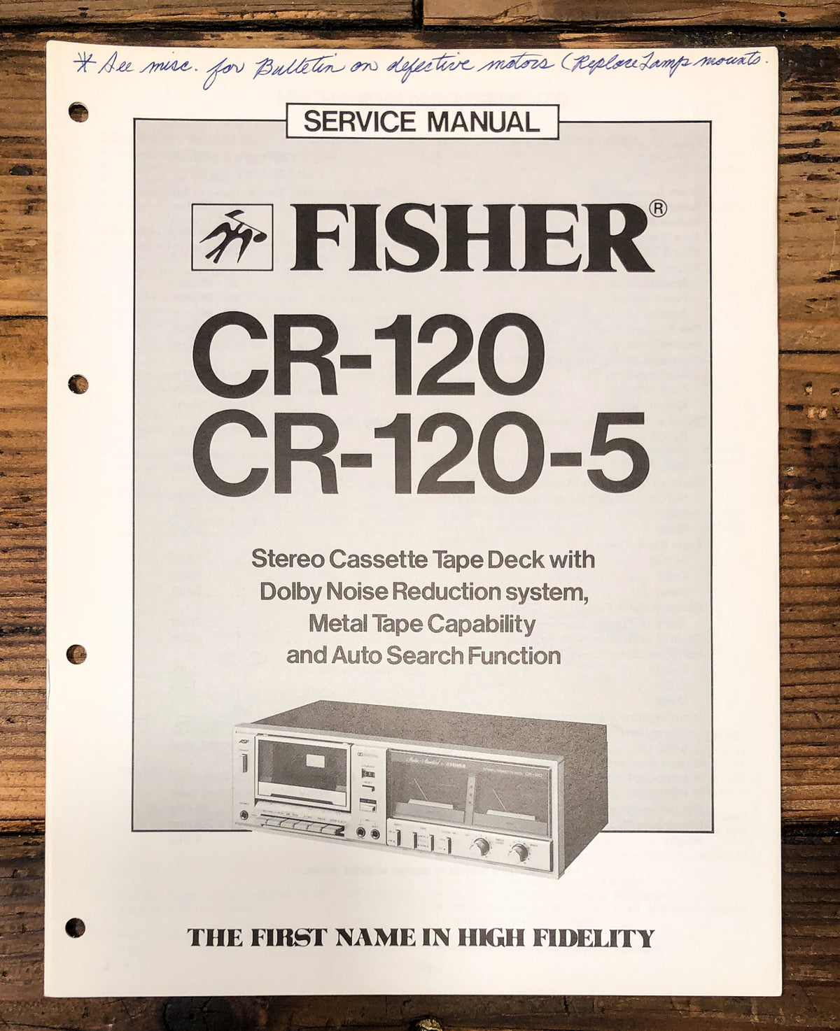 Fisher CR-120 CR-120-5 Cassette Service Manual *Original*
