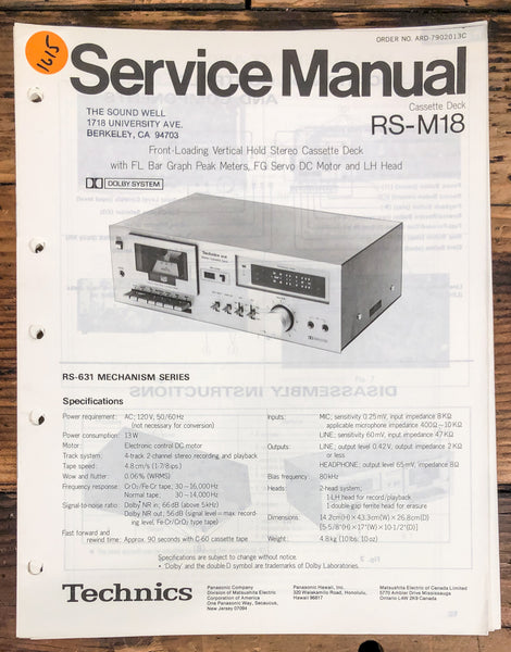 Technics RS-M18 Cassette  Service Manual *Original*