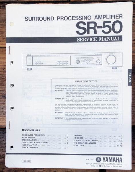 Yamaha SR-50 Processing Amplifier  Service Manual *Original*