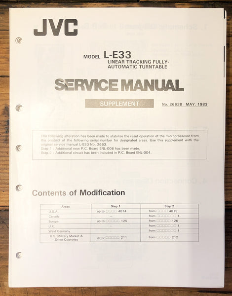 JVC L-E33 Record Player / Turntable Supp.Service Manual *Original*