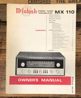 McIntosh Model MX-110 MX110 Preamplifier Owners / User Manual *Original*