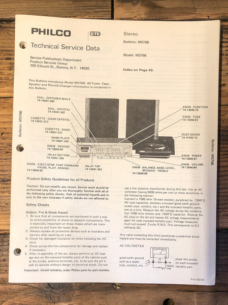 Philco Model M0766 Radio / Stereo  Service Manual *Original*