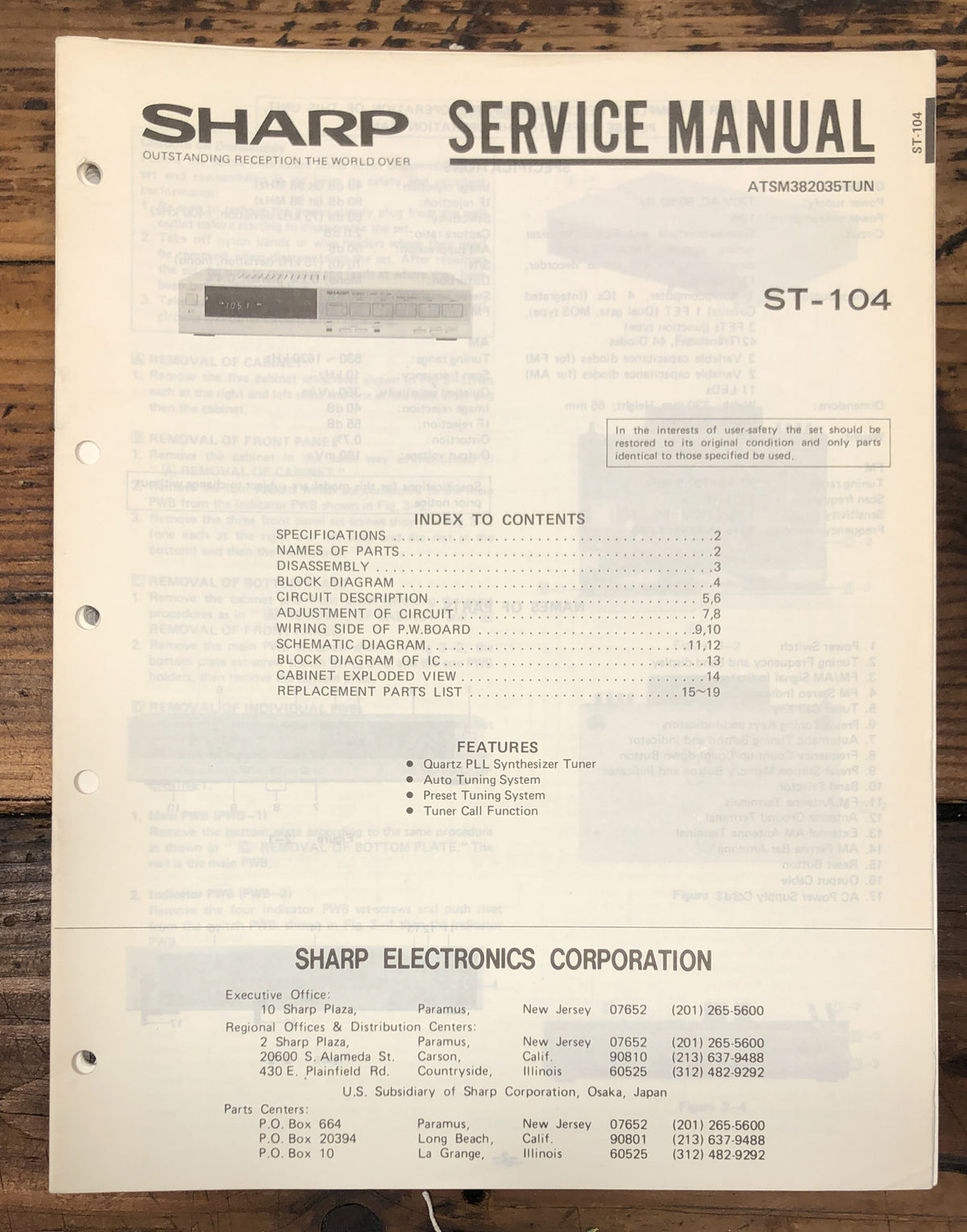 Sharp ST-104 Tuner  Service Manual *Original*