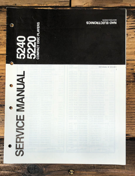 NAD Model 5220 5240 CD Player Service Manual *Original*