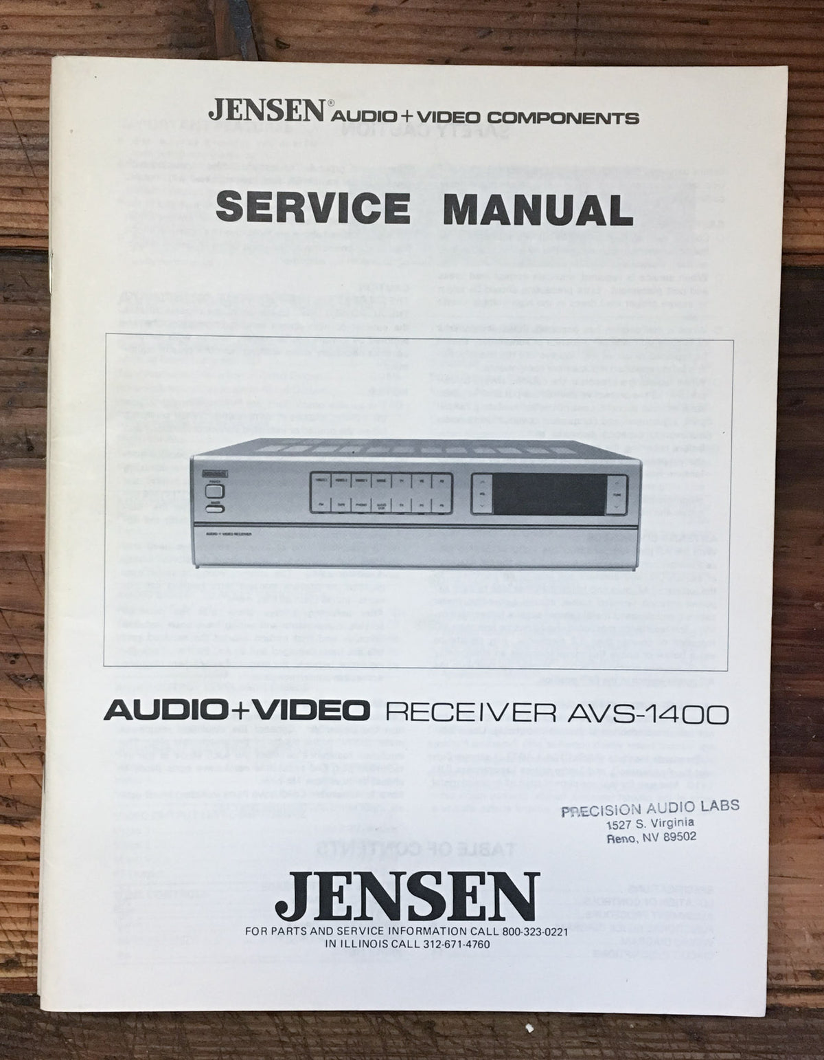 Jensen AVS-1400 Receiver  Service Manual *Original*