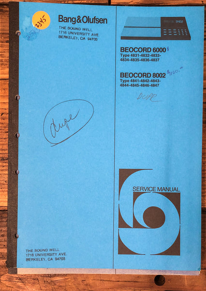 B&O Bang Olufsen Beocord 6000 Beocord 8002 Cassette  Service Manual *Original*