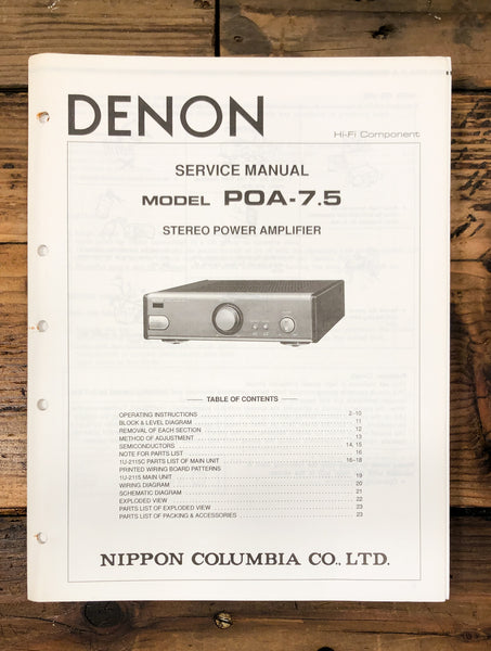 Denon POA-7.5 Amplifier  Service Manual *Original*