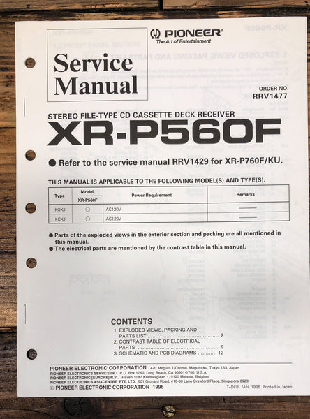 Pioneer XR-P560F CD Receiver Service Manual *Original*