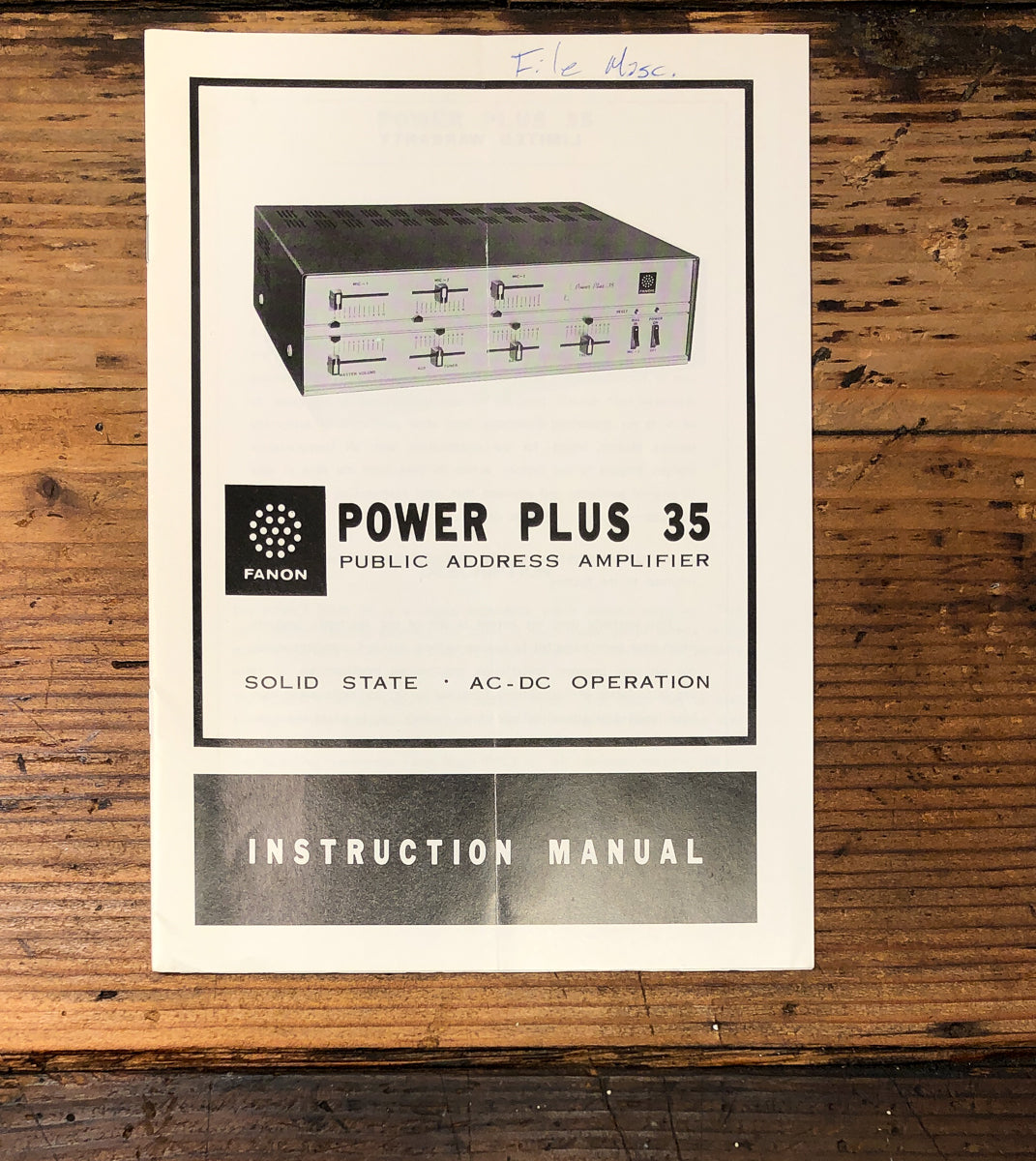 Fanon Power Plus 35 Amplifier Owners / User Manual *Original*