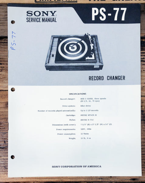 Sony PS-77 Record Player / Turntable  Service Manual *Original*