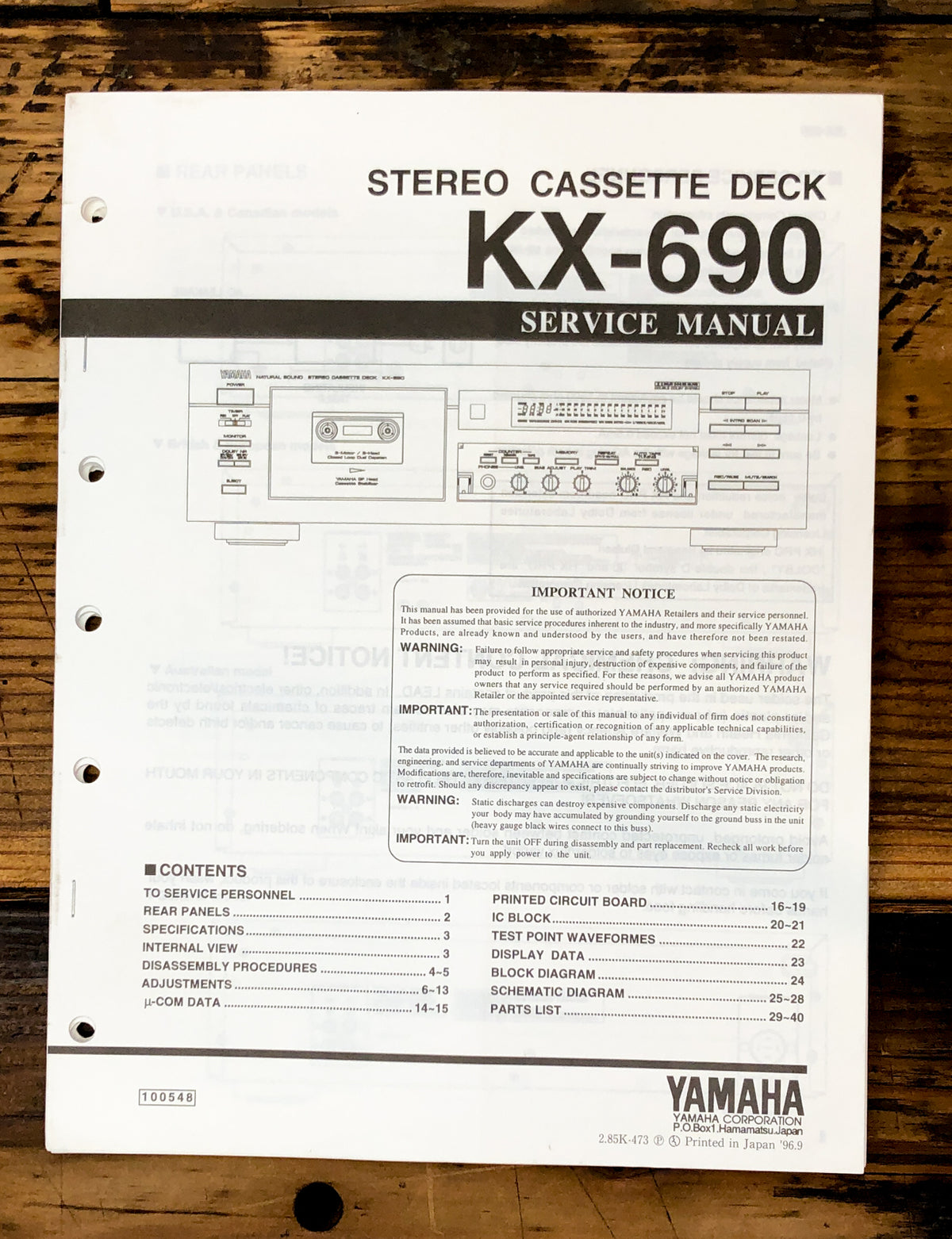 Yamaha KX-690 Cassette Service Manual *Original*