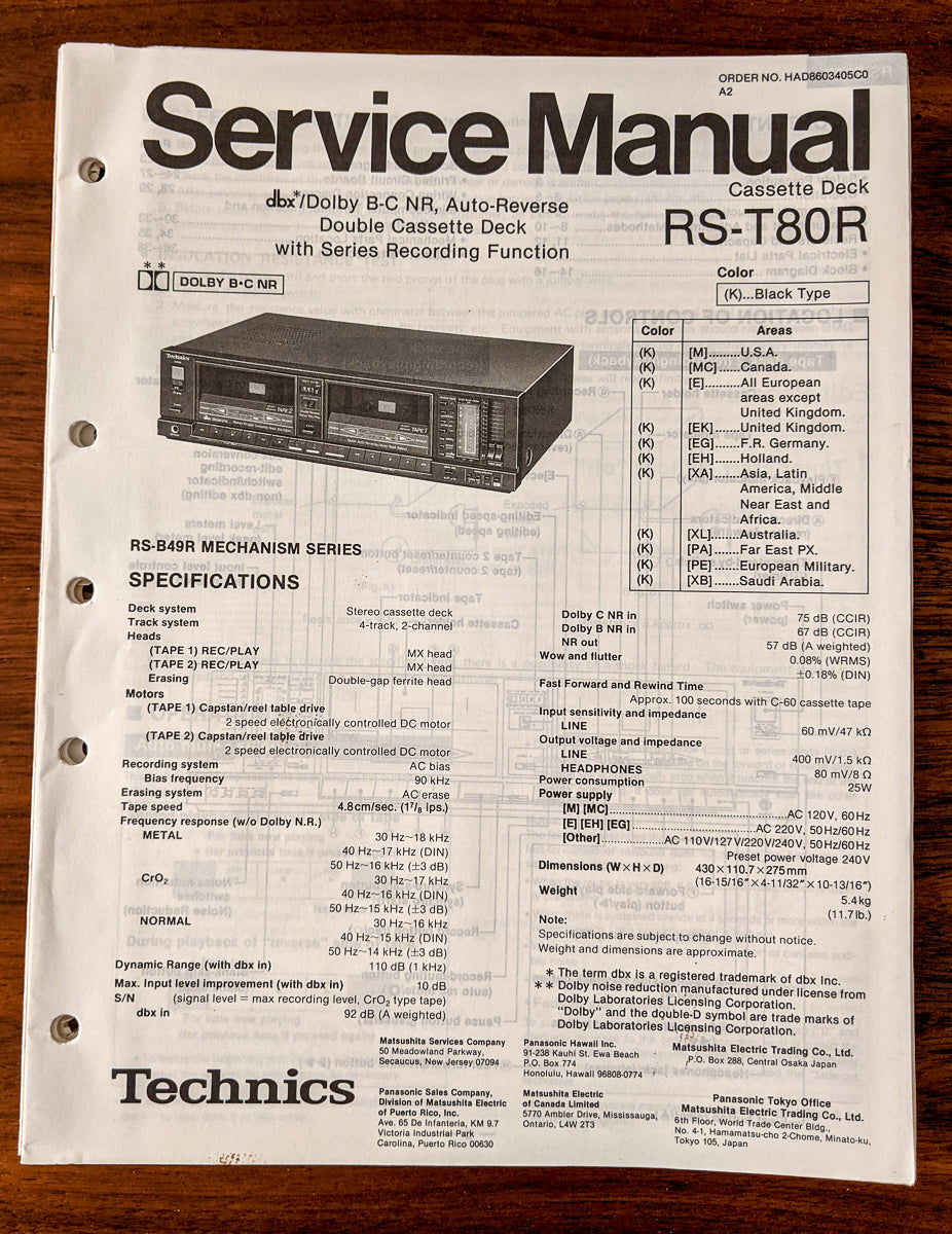 Panasonic RX-T80R Radio Cassette Service Manual *Original*