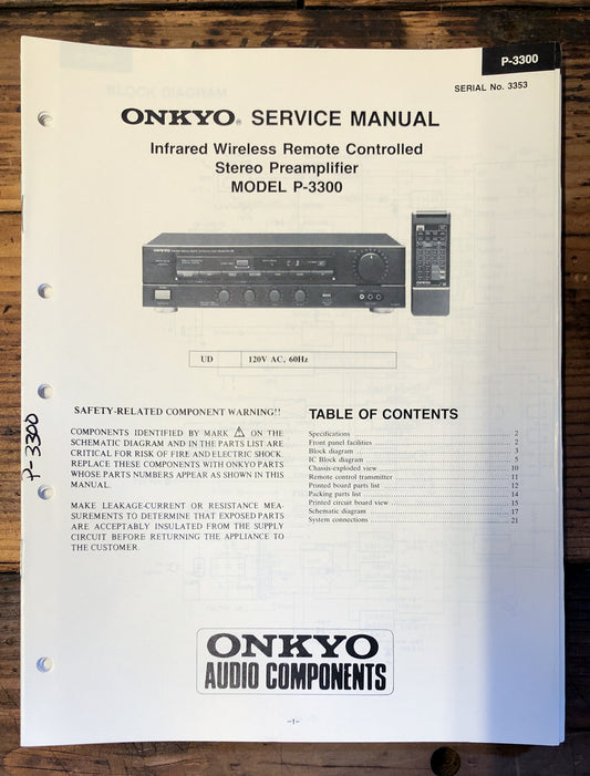 Onkyo P-3300 Preamp / Preamplifier  Service Manual *Original*