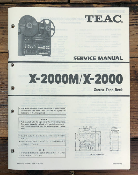 TEAC X-2000 X-2000M Reel to Reel Service Manual *Original*