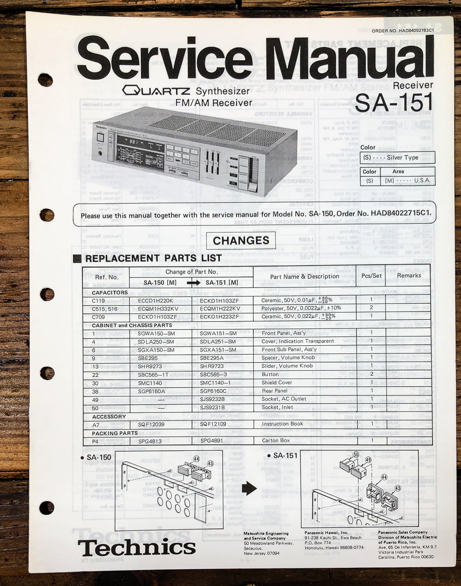 Technics SA-151 Receiver Service Manual *Original*