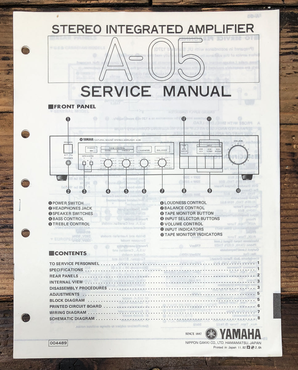 Yamaha A-05 Amplifier Service Manual *Original*