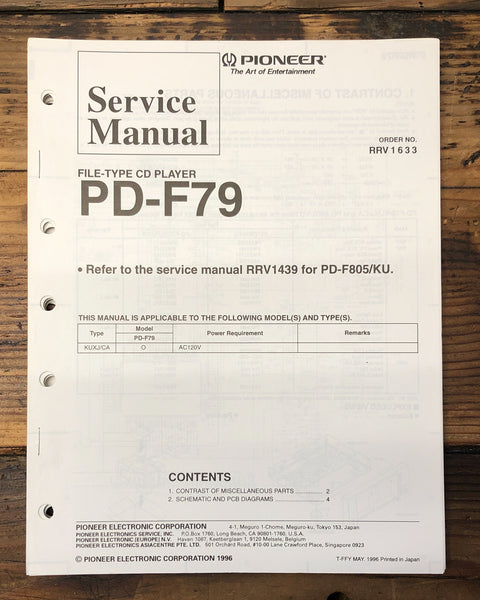 Pioneer PD-F79 CD Player  Service Manual *Original*