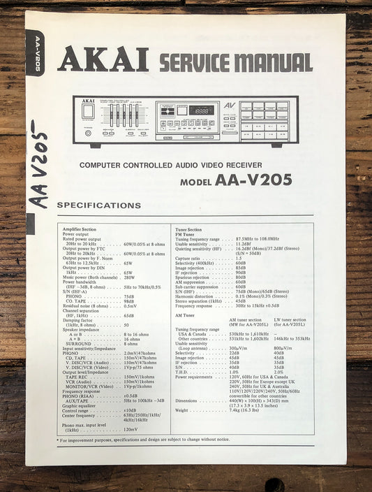 Akai AA-V205 Receiver Service Manual *Original*