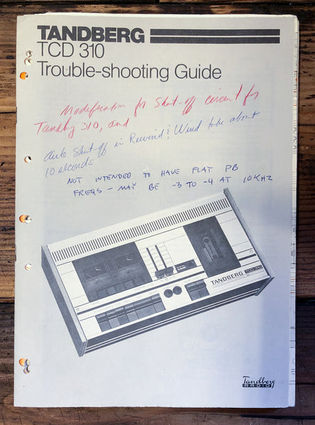 Tandberg TCD-310 Cassette Troubleshooting Guide  *Original*