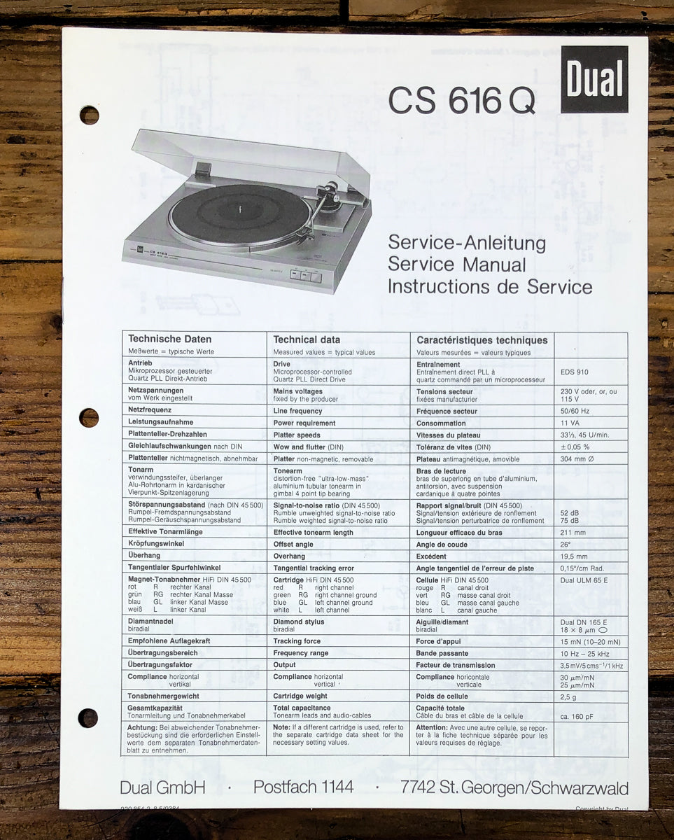 Dual CS 616Q CS 616 Q  Service Manual *Original*