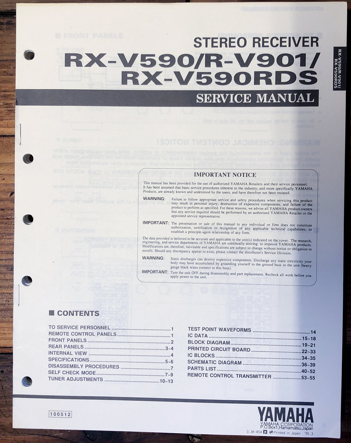 Yamaha RX-V590 R-V901 Receiver  Service Manual *Original*