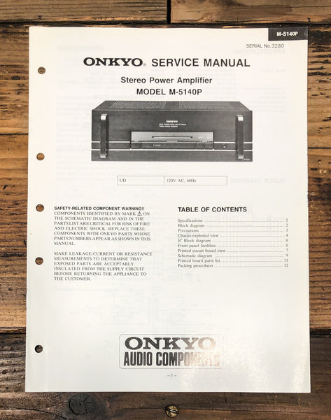 Onkyo M-5140P Amplifier Service Manual *Original*
