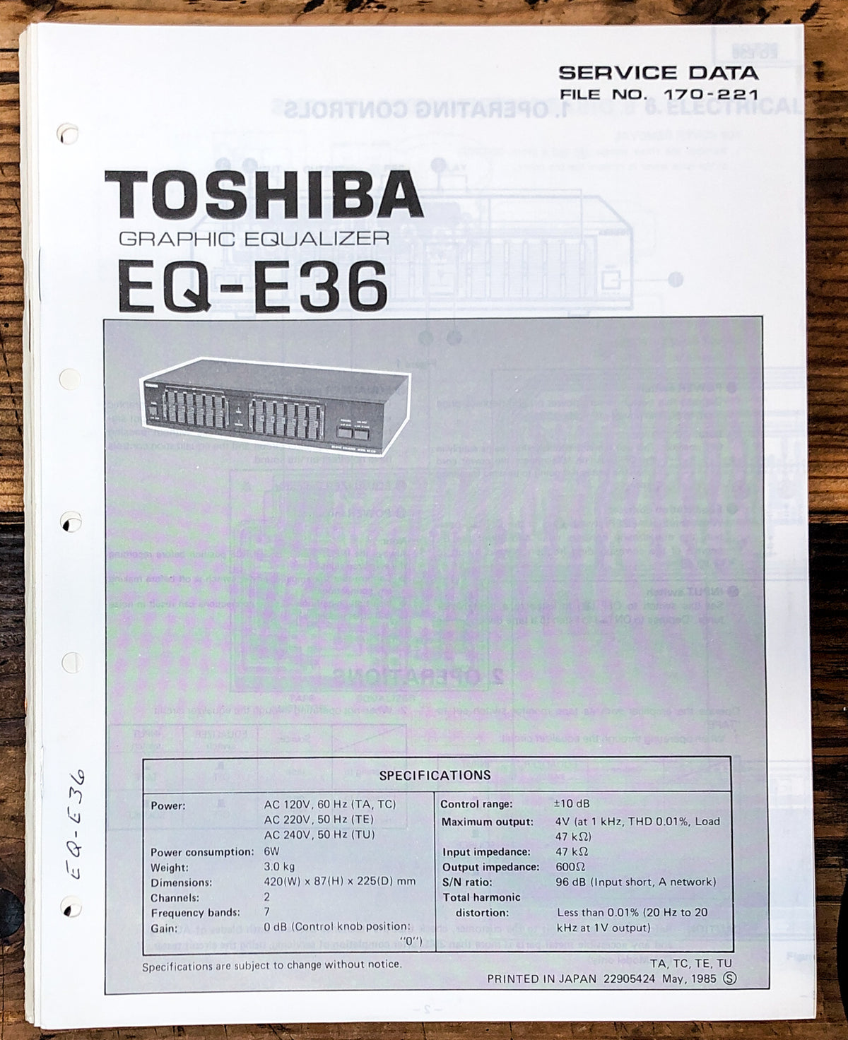 Toshiba EQ-E36 Equalizer Service Manual *Original*