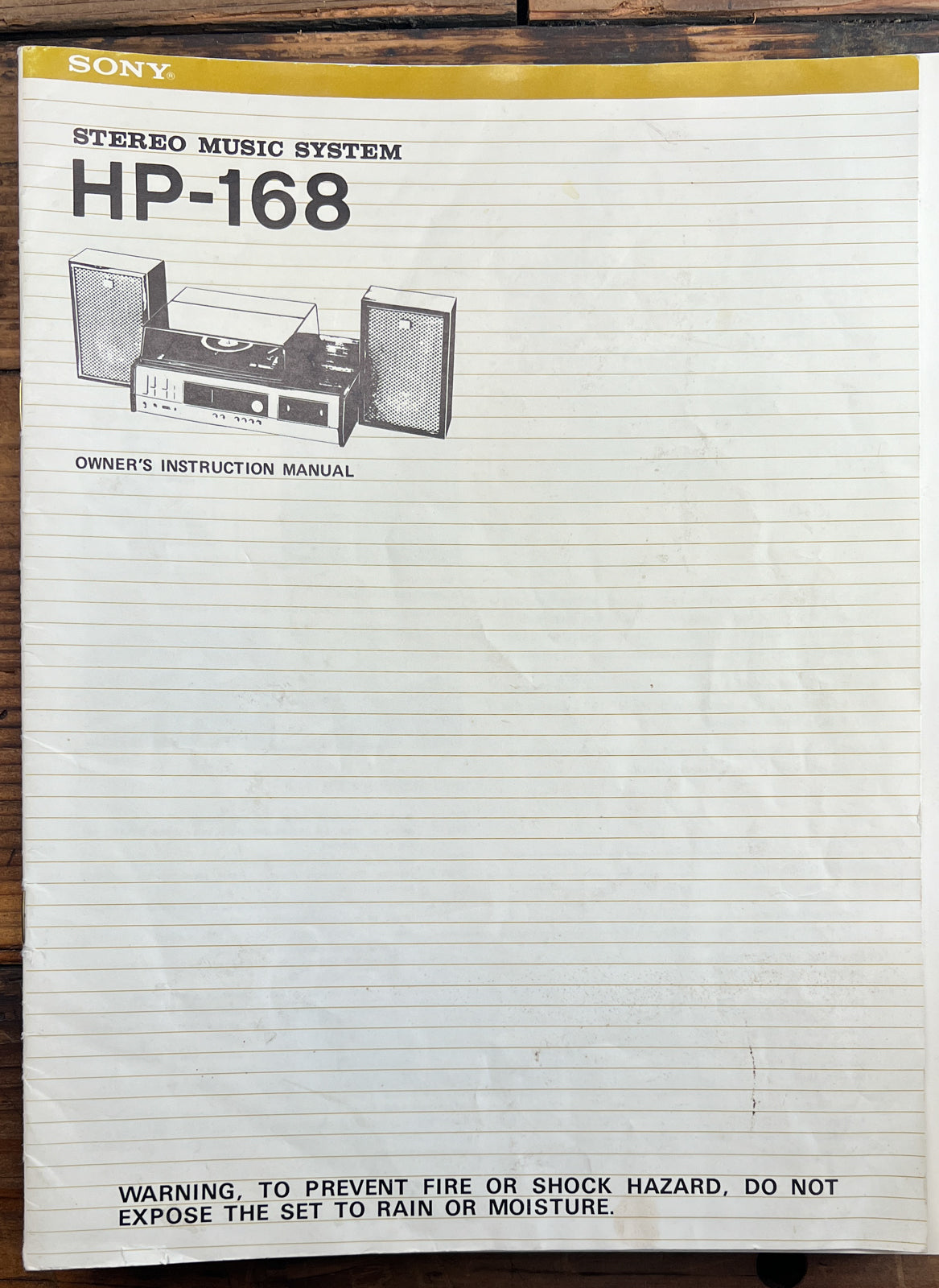Sony HP-168 Stereo  Owner / User Manual *Original*