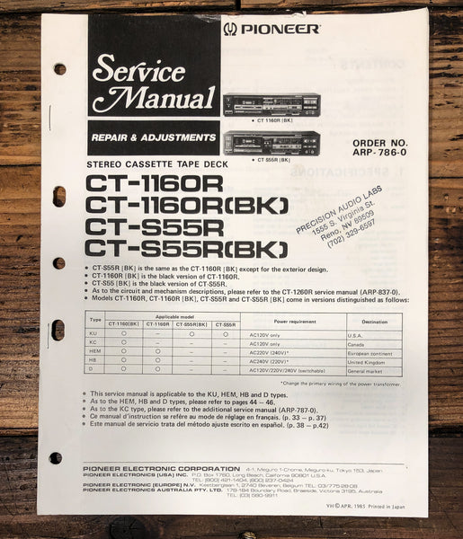 Pioneer CT-1160R CT-S55R BK Cassette Service Manual *Original*