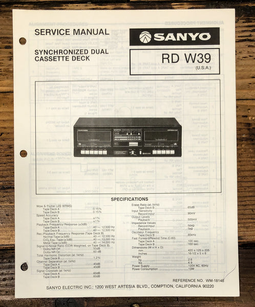 Sanyo RD W39 RD-W39 Cassette Service Manual *Original*