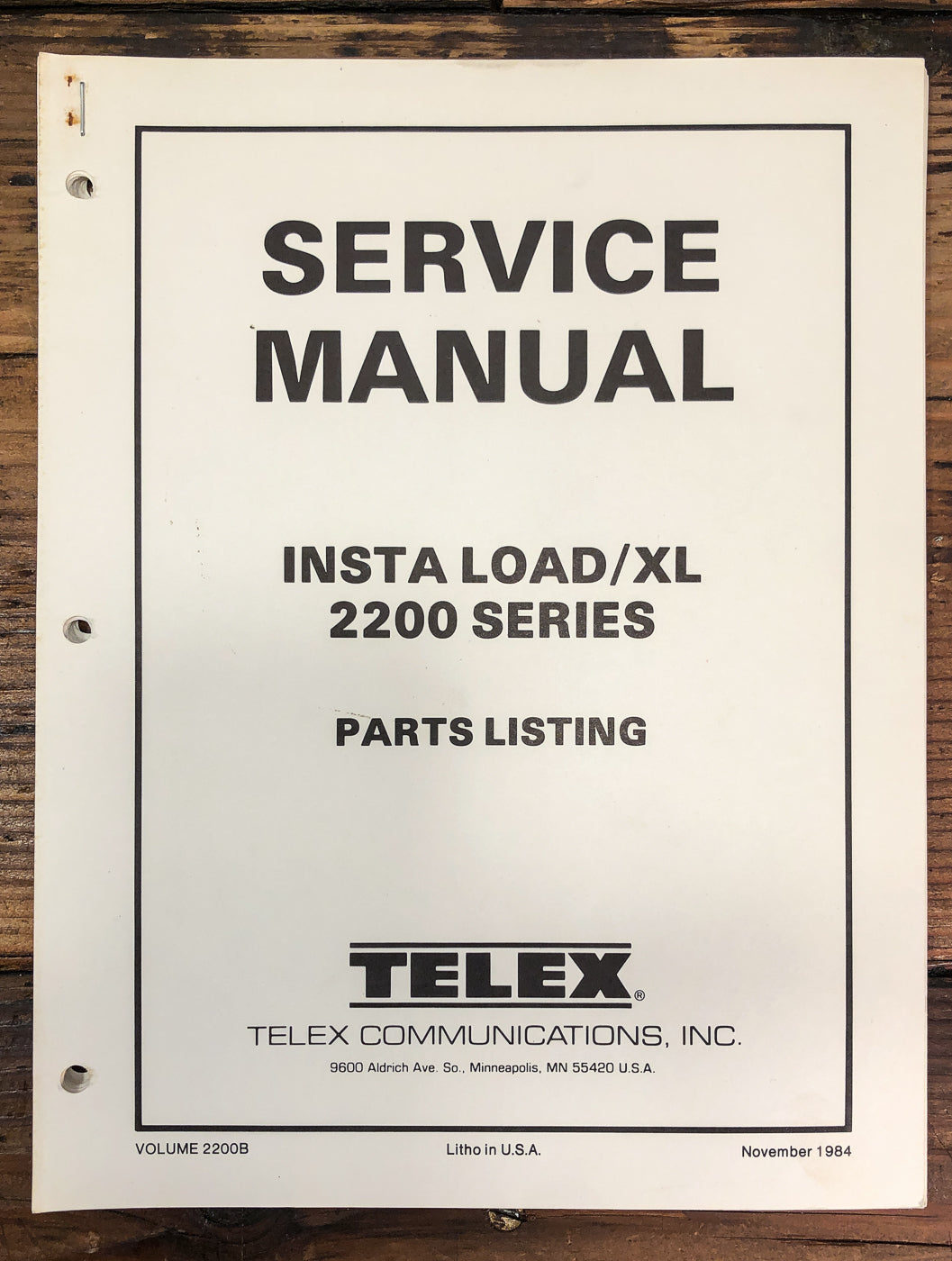 Telex  Insta-Load XL 2200 Series Projector Parts Manual *Original*