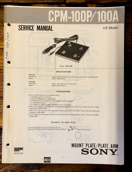 Sony CPM-100P CPM-100A Mount Plate  Service Manual *Original*