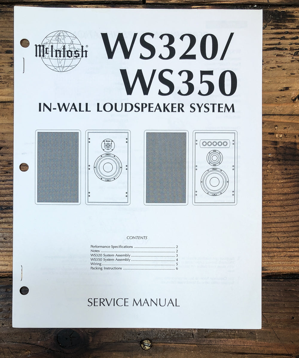 McIntosh WS-320 WS350 Speaker Service Manual *Original*