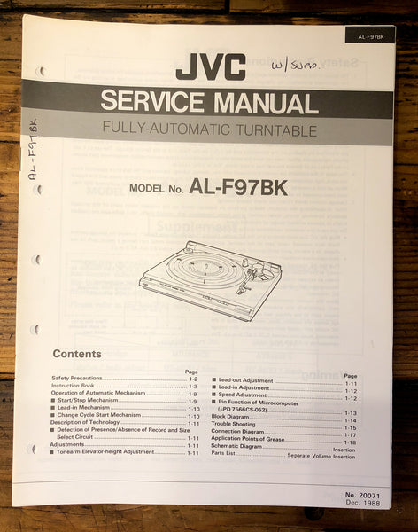 JVC AL-F97BK AL-F97 BK Record Player / Turntable  Service Manual *Original*
