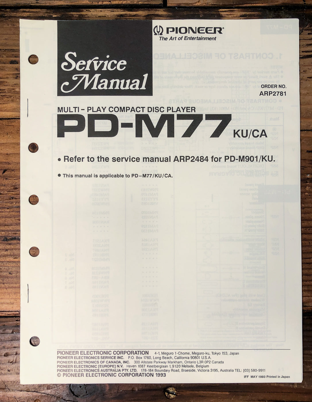 Pioneer PD-M77 CD Changer Supp. Service Manual *Original*