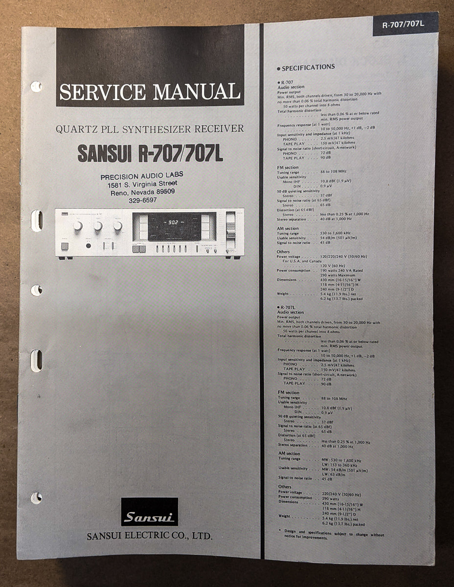 Sansui R-707 R-707L Receiver Service Manual *Original*